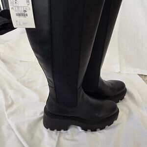 NEW Zara Over-The-Knee Heeled Lug Sole Boots